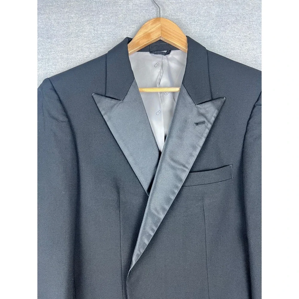 Christian Dior Mens Black Tuxedo Jacket Satin Peak Lapel Formal Blazer 41L